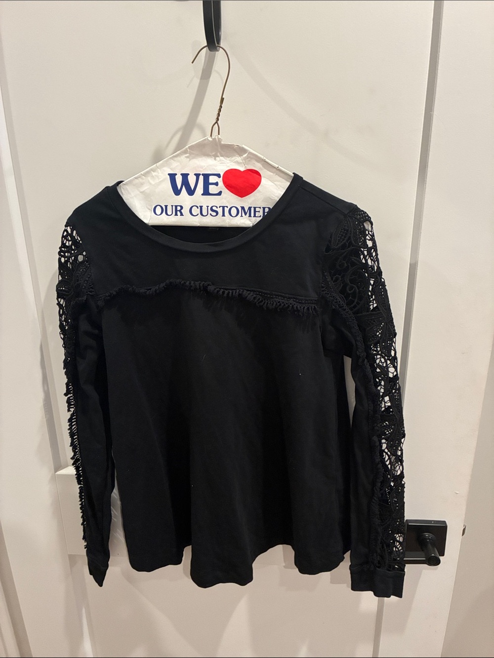 Banana Republic Black Long-Sleeve Top with Lace Sleeves SIZE XS